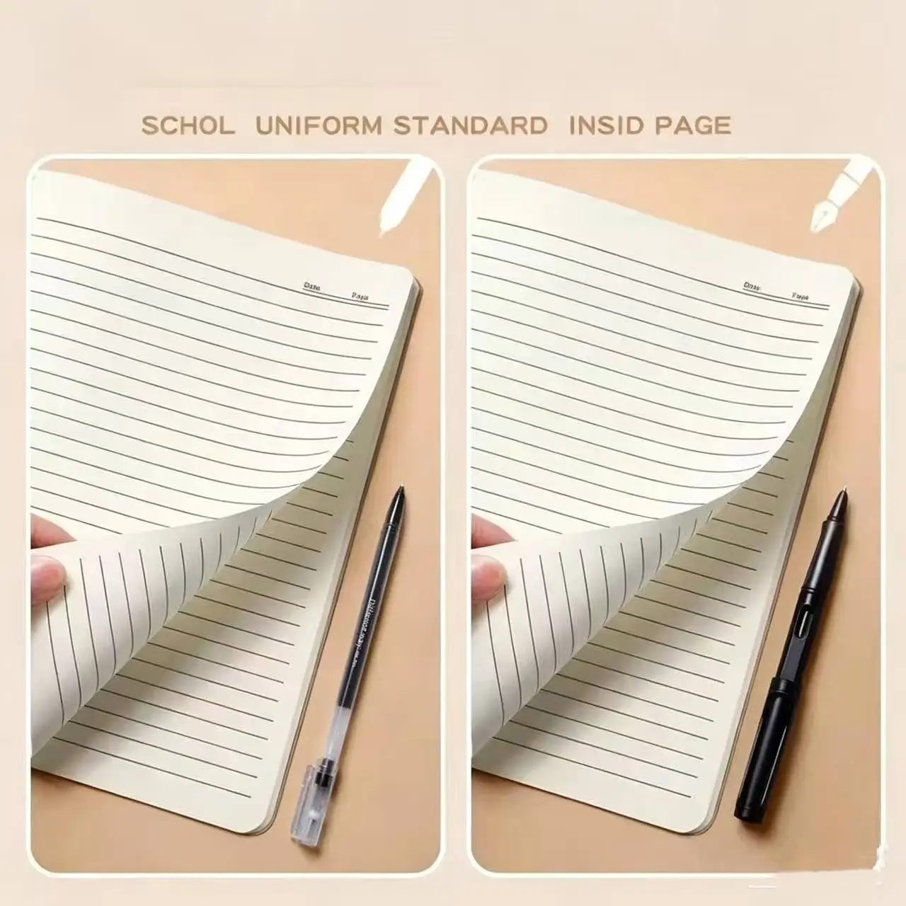 Thickened Kraft Paper B5 Lined Notebook Stitch Binding Simple Notepad for Middle High School Students