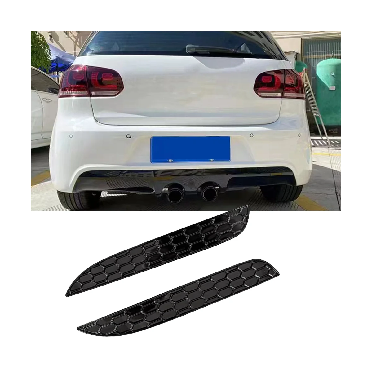 2Pcs Modified Glossy Honeycomb Tail Rear Fog Lamp Cover Trim Styling Sticker for Golf 6 R20 Rear Bar Reflector Strips