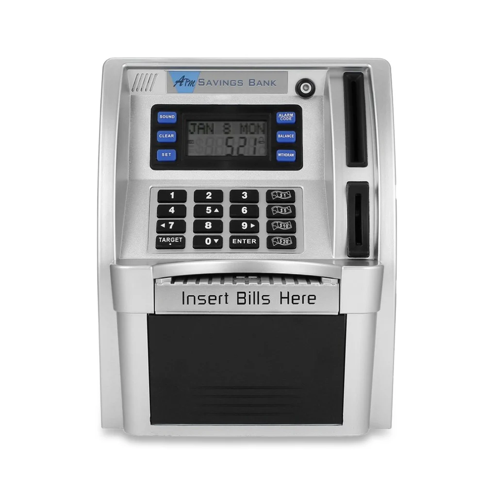 

Simulated ATM Piggy Bank Personal Cash Insert Bills Storage Box Electronic Password Lock Count children’s toy gift Safe Money