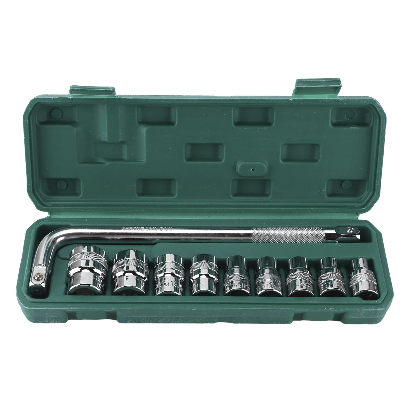 10pcs 1/2in Socket Set 9‑Size Carbon Steel Electroplating Anticorrosion Auto Repairing Tool