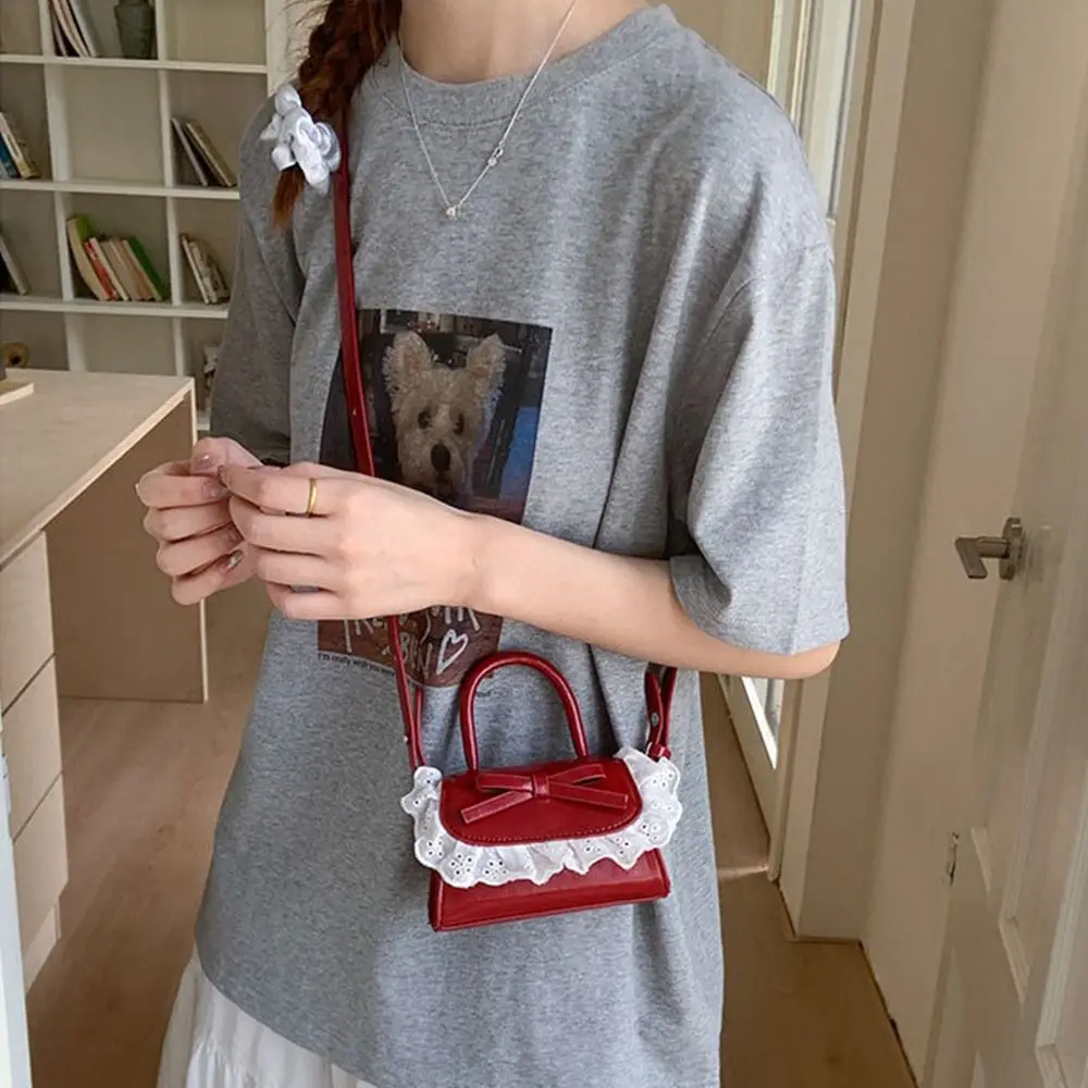 

Fashion Ruffle Bow Coin Purses PU Leather Square Crossbody Wallet Small Sweet Shoulder Bag Handbag