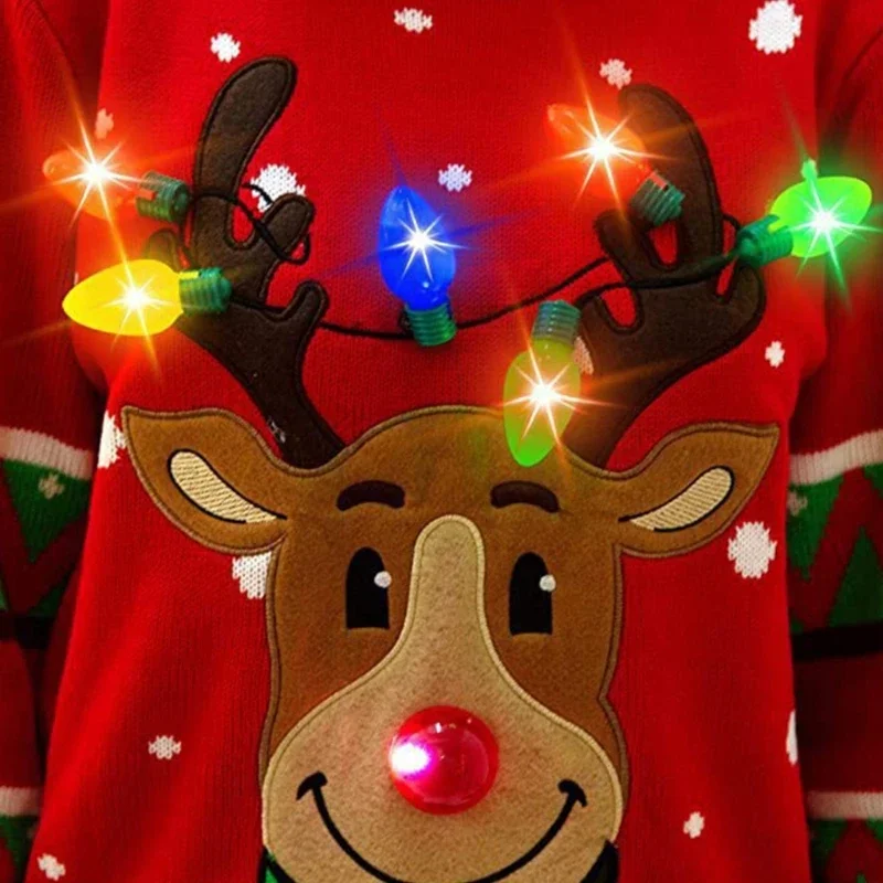 2025, neuer Damen-Pullover mit LED-Leuchten, Weihnachts-Cartoon, Rentier-Strickpullover