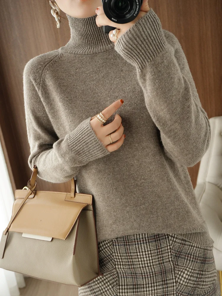 Autumn Winter Premium Merino Wool Turtleneck Sweater Women Solid Knit Pullover Soft Warm Long Sleeve Jumper Casual Daily Top