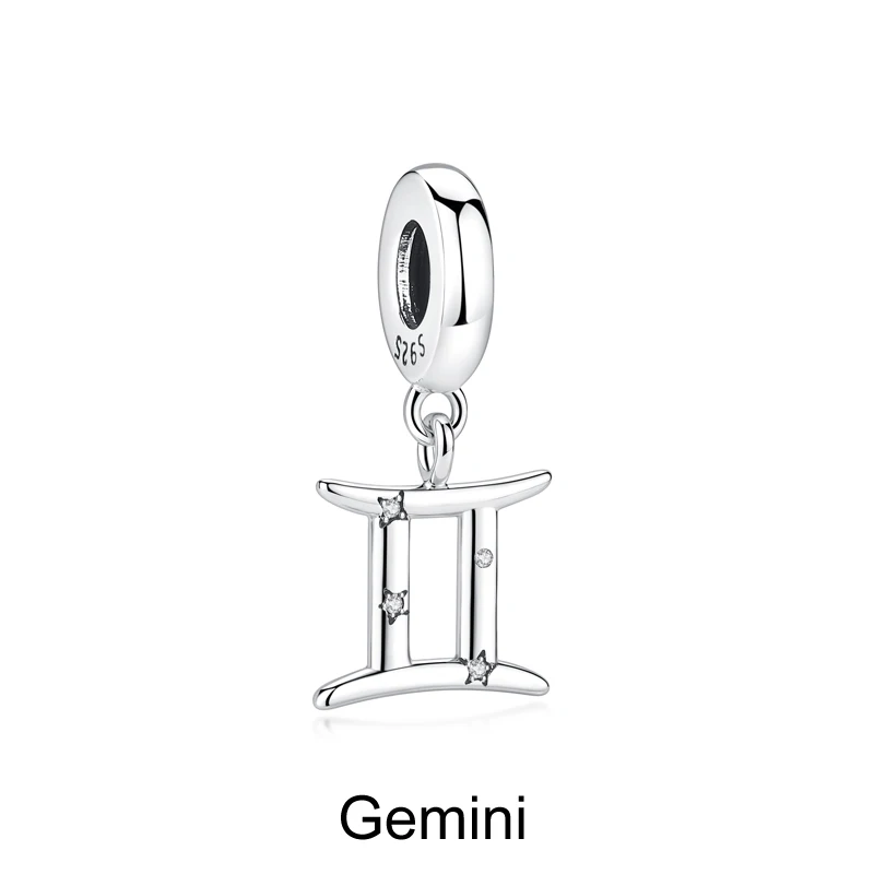Original 925 Sterling Silber Charms Perlen 12 Sternzeichen A-Z Buchstaben Jungfrau Widder Passend für Markenarmbänder Halsketten Schmuck für Frauen