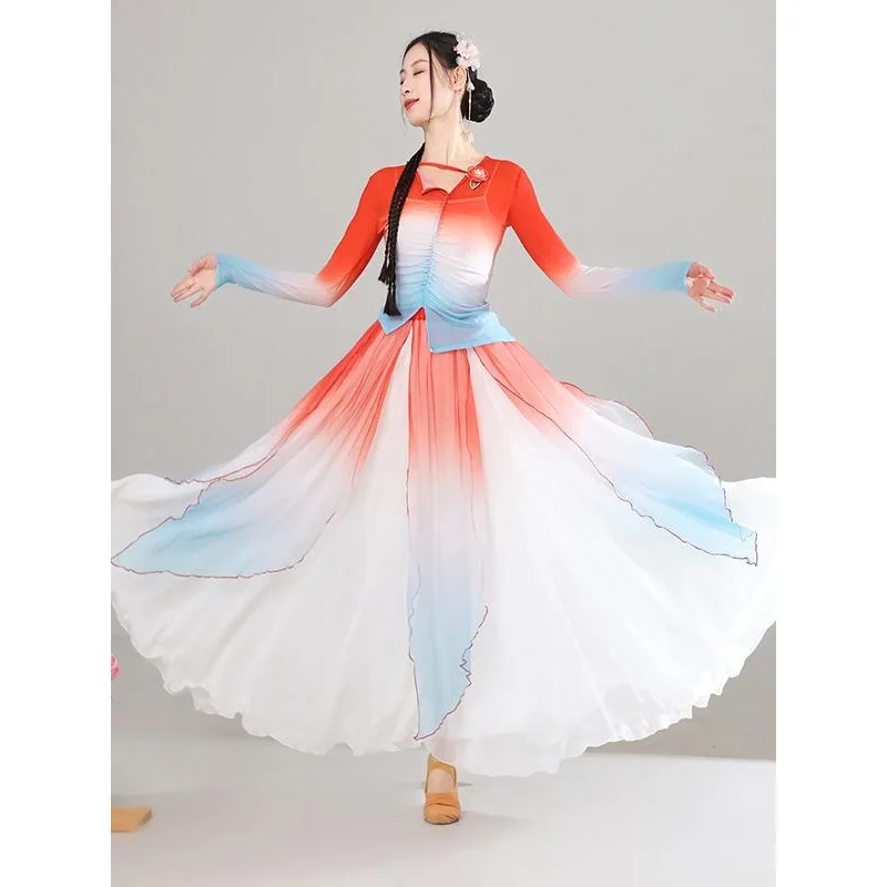 Costume da danza classica: gonna ampia svasata in stile cinese con abito da spettacolo in seta sfumata