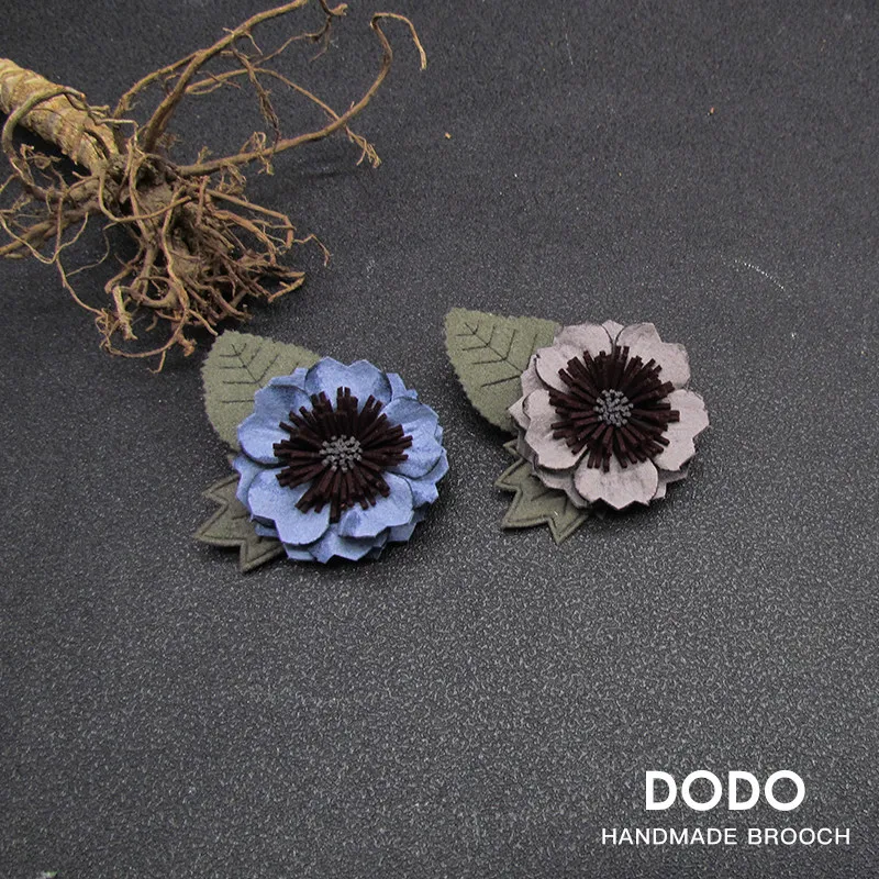 Chinese Style Handmade Fabric Flower Brooch Lucky Blessing Mixed Material Retro Blue Gray Women Coat Blazer Suit Shawl Pin Gift