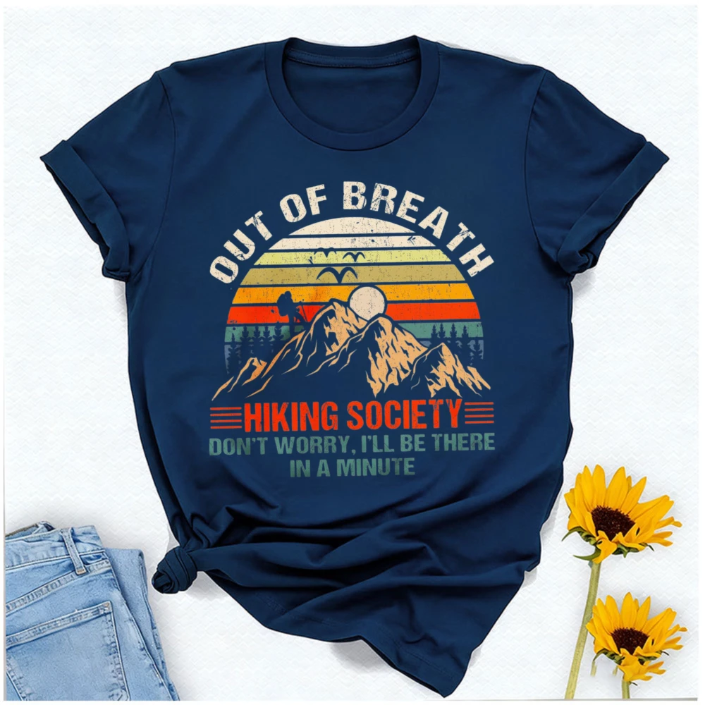 Out of Breath Funny Hiking T-Shirt Forest Society for Camper Climber Vintage Classic Fashion Streetwear Crewneck Short-sleev