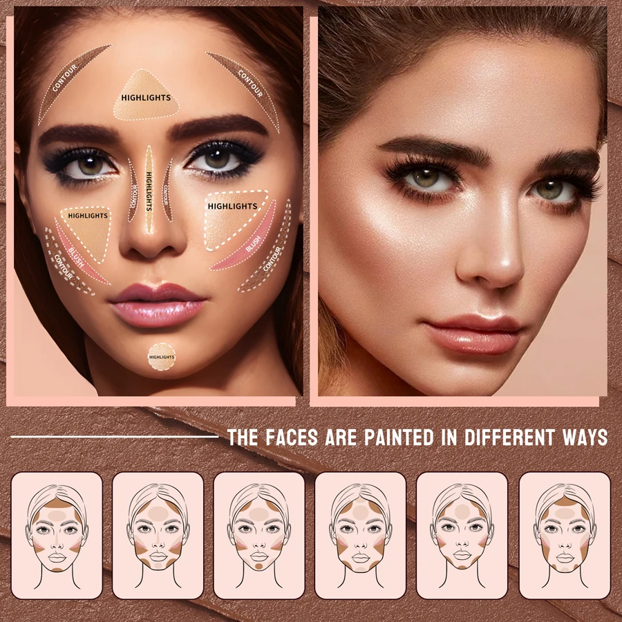 Bâton correcteur hydratant, 3 pièces, lisse et durable, ombre de nez 3D, imperméable, reflets du visage, poudre éclaircissante, fard à joues