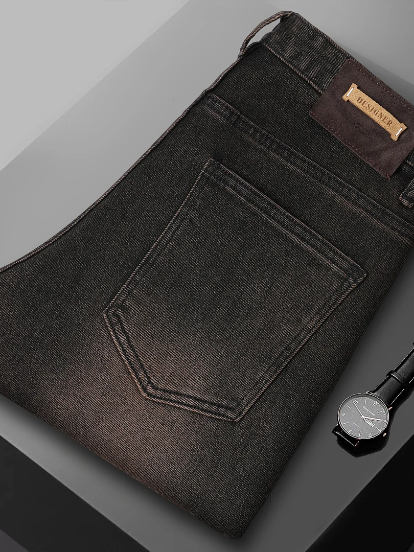 

Spring 2026 Men's Loose Straight Leg Jeans Casual Trendy Bla ey Elastic mid Waist Cotton Stretch Denim Non Deformable