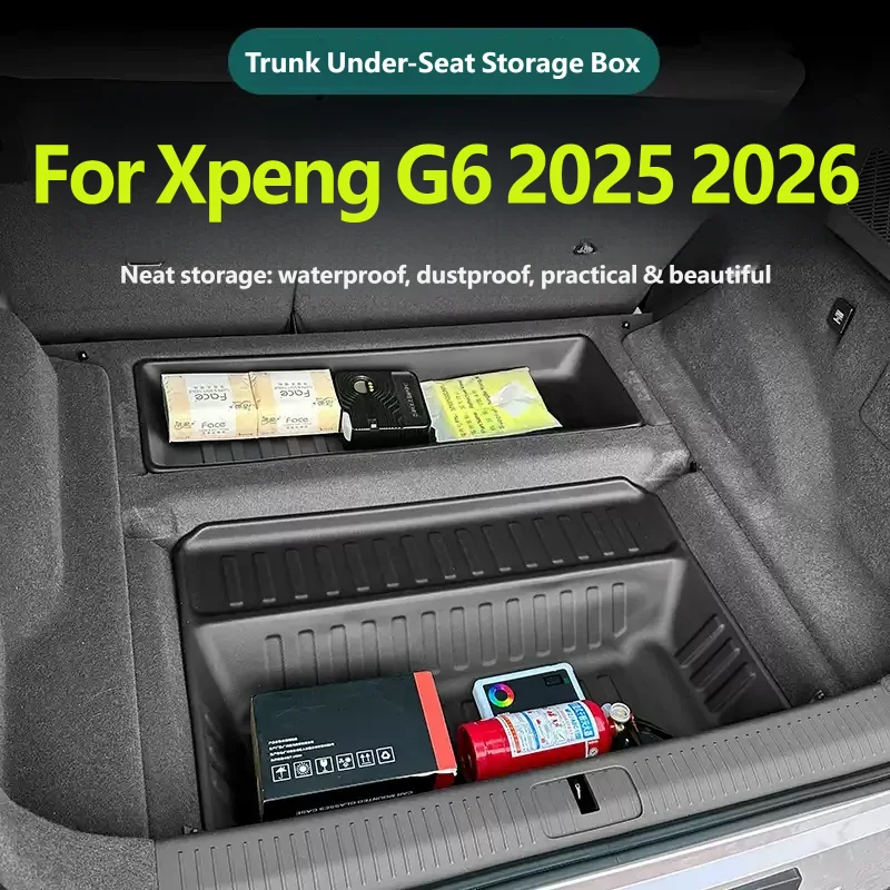 Car Accessories For Xpeng G6 2025 2026 Trunk Storage Organizer Tray Rear Trunk Upper and Lower Rear Storage Bins Boxes