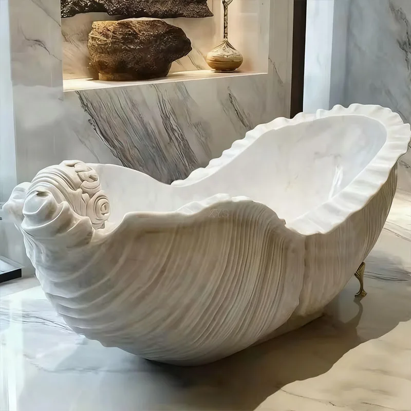 Luxury Stone Baths,Beautifully Hand-Carved Modern Solid Marble Conch Bathtub With Durable Design For Bathroom