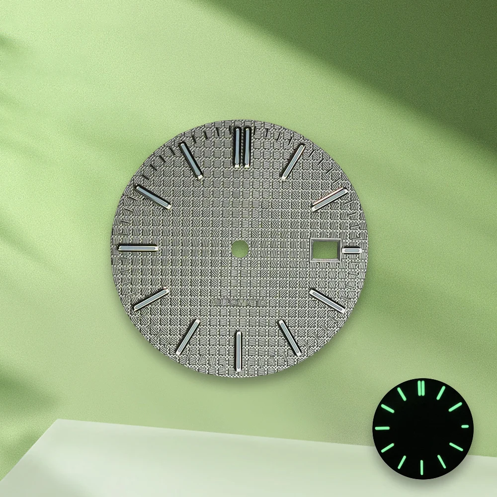 31.8mm 3D S Logo rovere NH35 quadrante verde quadrante luminoso senza lancette adatto per movimento NH35/NH36 AP accessori per la modifica dell'orologio