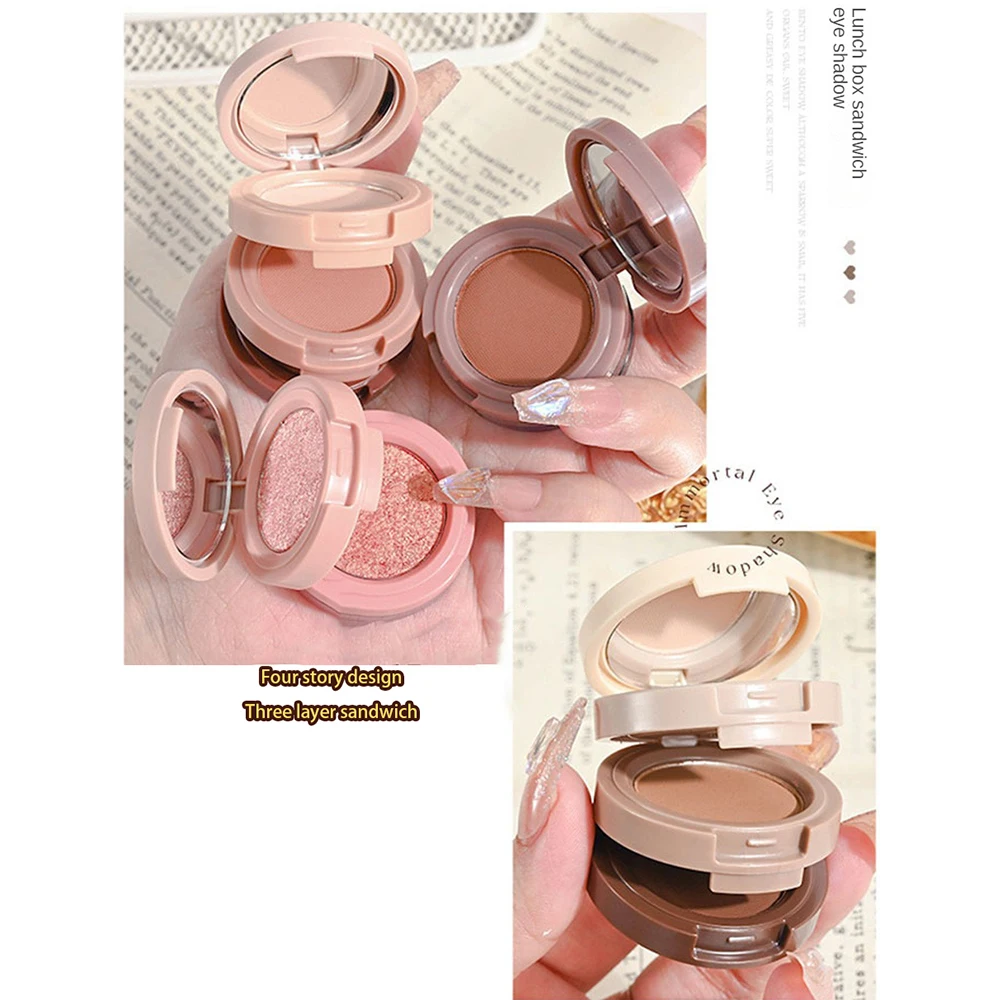 3 In 1 Highlighter Powder Palette Contour Bronzer Glitter Blush Eyeshadow Makeup Pearl Cosmetic Face Korean Long Lasting