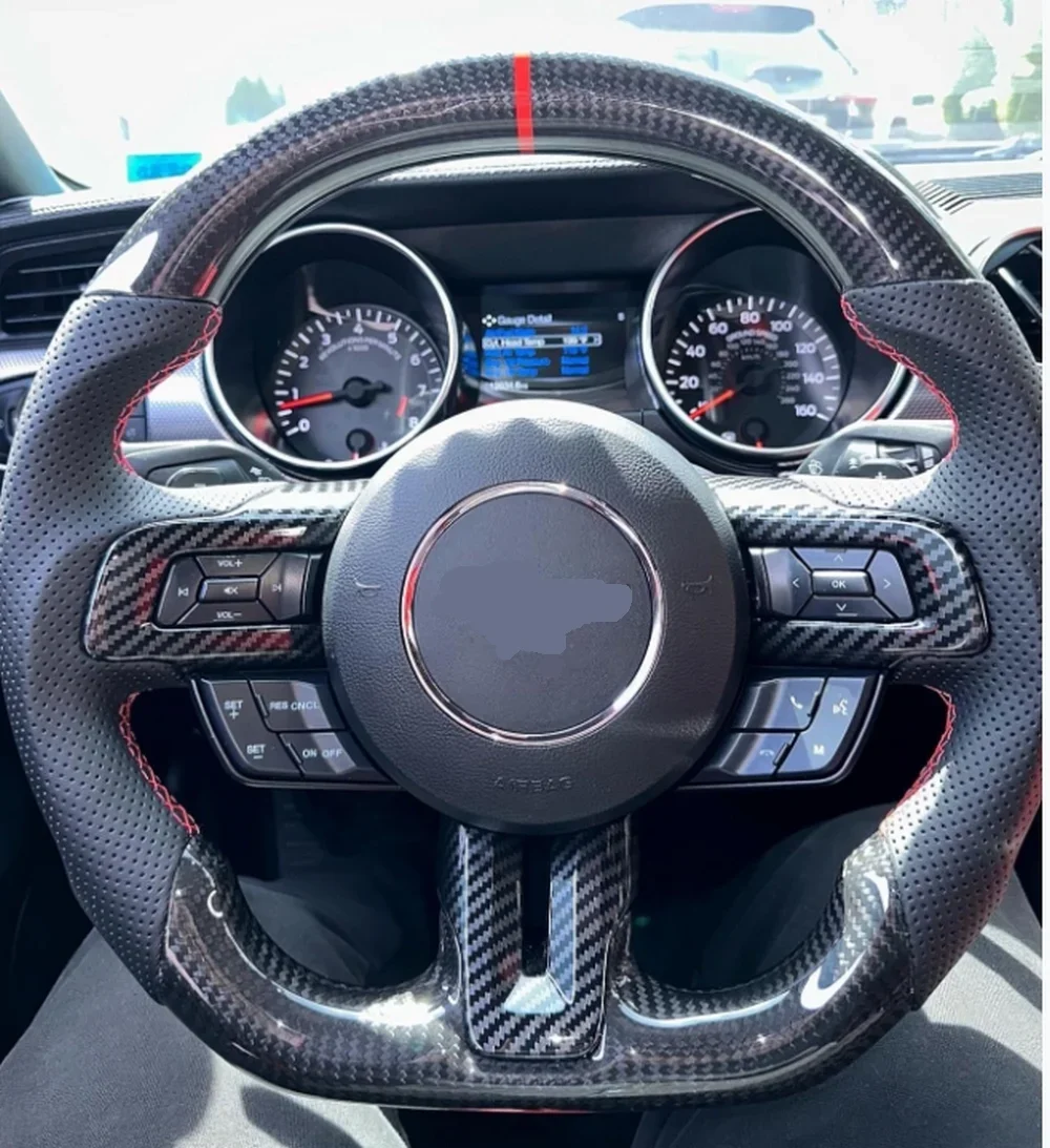 Carbon Fiber Steering Wheel For Ford Mustang 2018 2019 2020 2021 2022 2023 GT Shelby Steering Wheel Perfoeated Leather