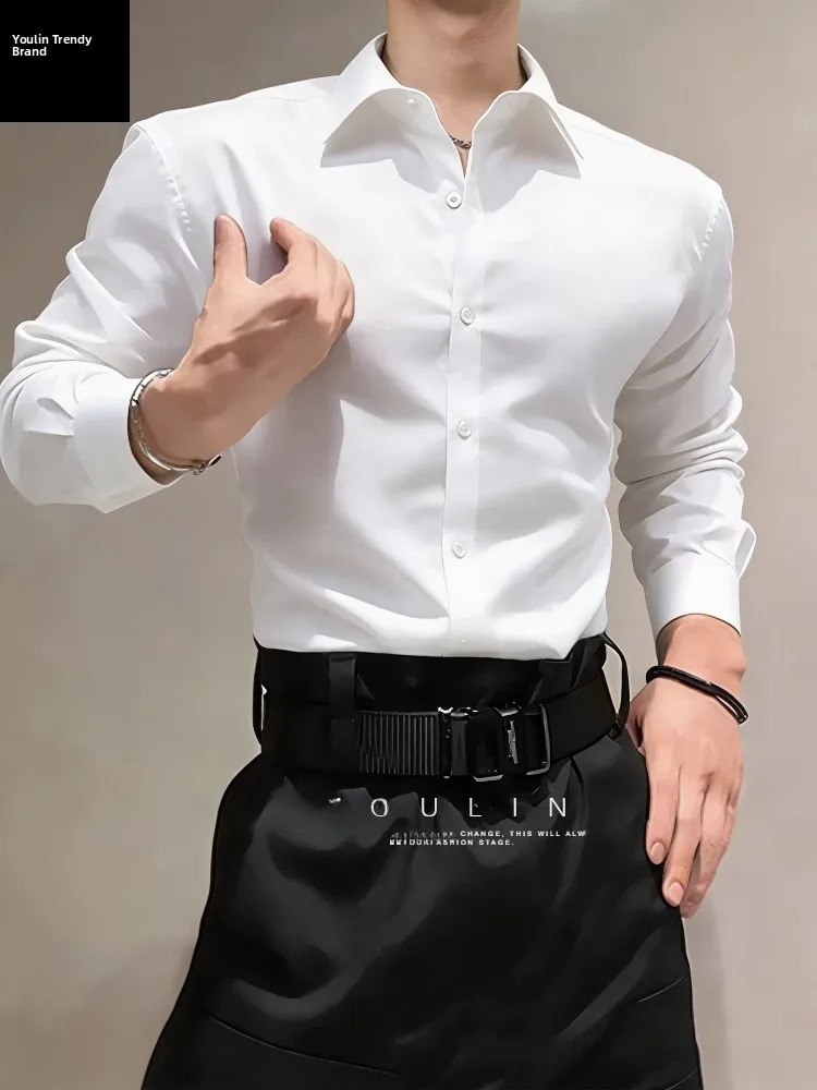 

Мужская приталенная белая рубашка Briti Sle с длинным рукавом, повседневная, для весны и осени, базовый слой для ношения под одеждой