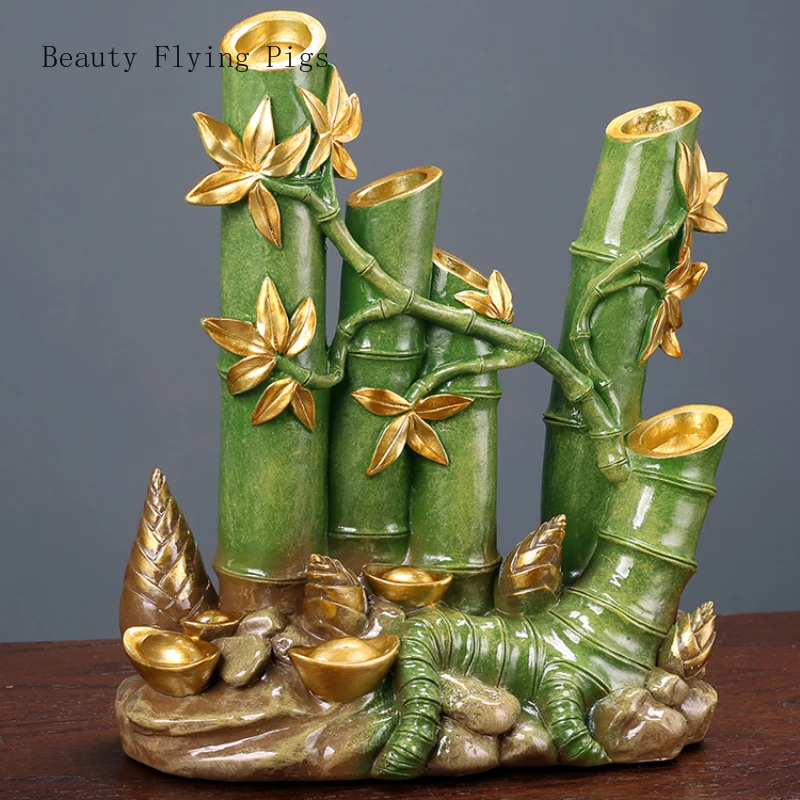 High Rise Bamboo Ornaments Chinese Style Living Room Office Desktop Decorations Resin Crafts Housewarming Gift Feng Shui Decor