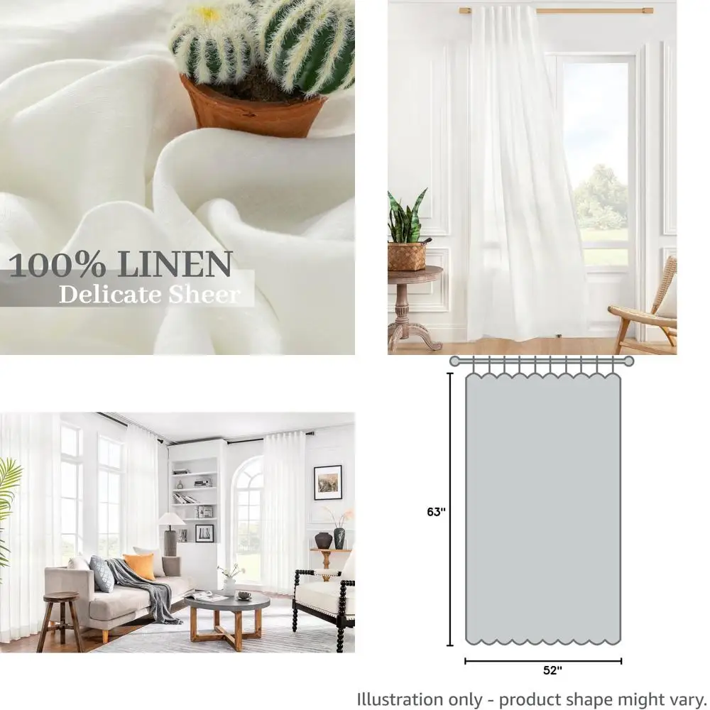 

Белые полупрозрачные льняные шторы - комплект из 2 штук для спальни, гостиной, в стиле фермерского дома, для обеспечения конфиденциальности и рассеивания света, длина 63 дюйма