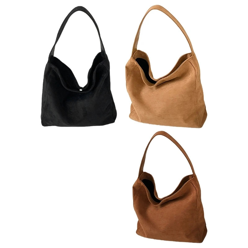 Stylish Faux Suedes Shoulder Bag Casual Single Shoulder Handbag with Organizational Compartments for Women Commuters