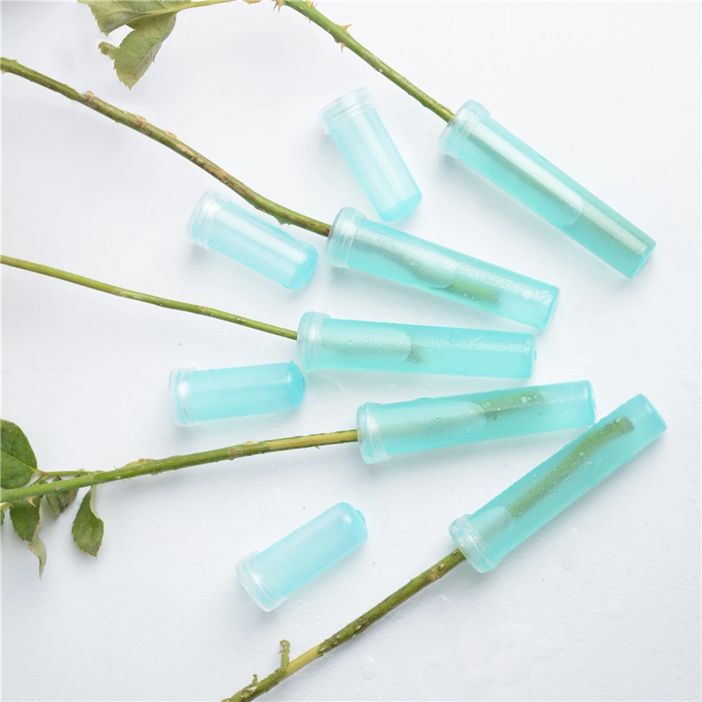 

100 PCS Plant Watering Devices Flower Preservation Tube Shop Supplies with Cover Blue Floral