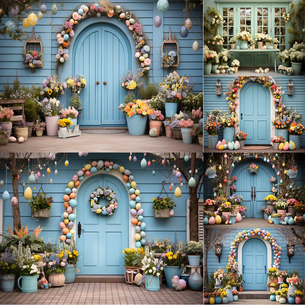 Spring Photography Background Easter Bunny Eggs Garden Flowers Kids Birthday Party Portrait Decor Backdrop Photo Studio Banner