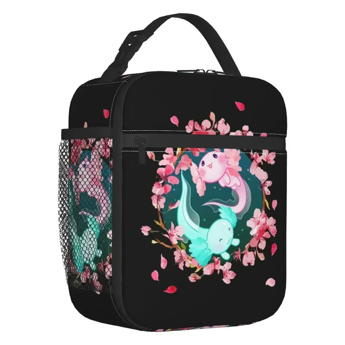 

Axolotl Cherry Blossoms Insulated Lunch Bag Portable Salamander Animal Cooler Thermal Bento Box Beach Camping Travel