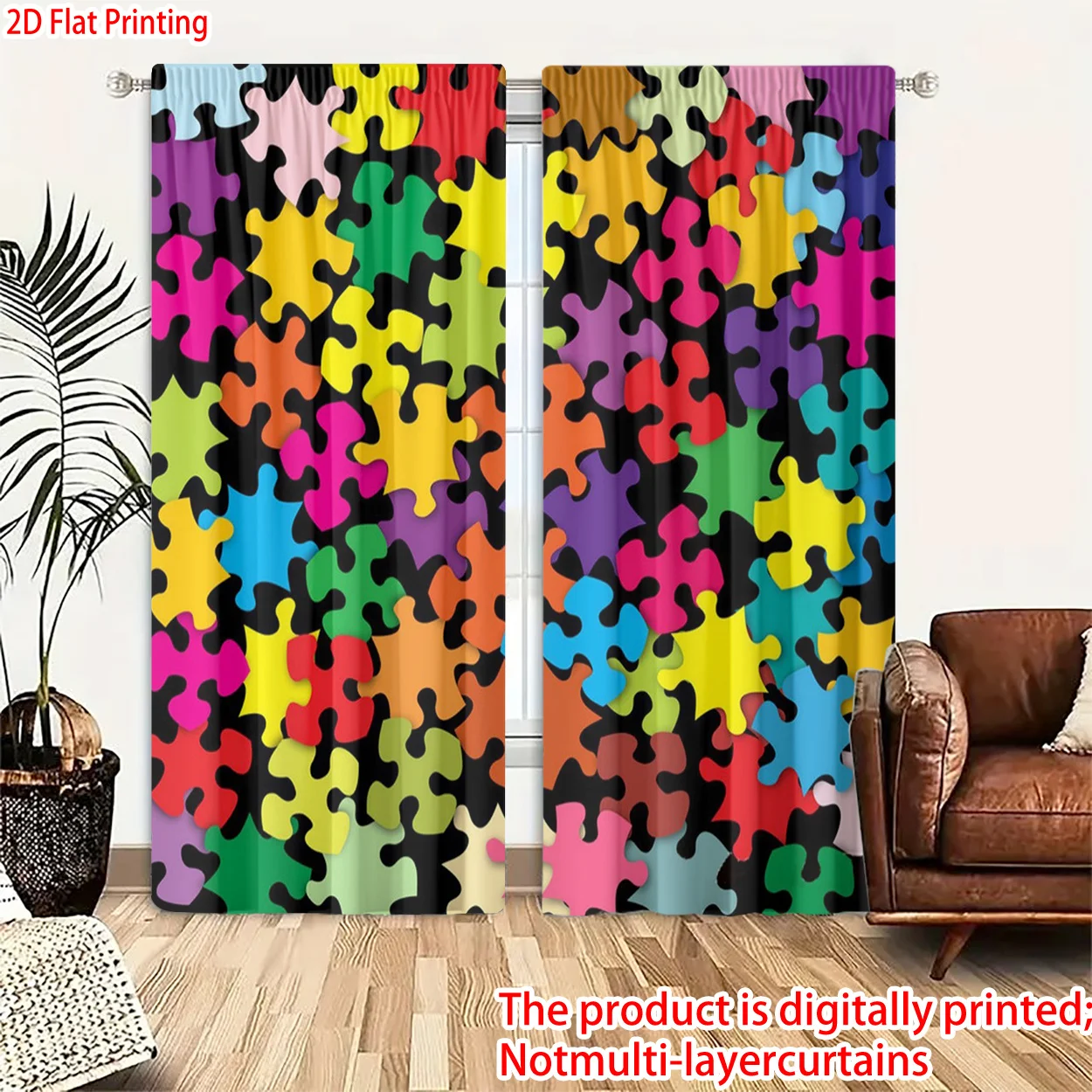 Colorful puzzle piece patterns Print Drapes Room Darkening Window Curtains for Home Decor,Rod Pocket Blackout Curtains Bedroom