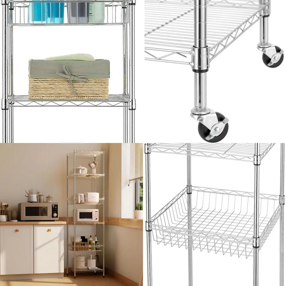 

6-Tier Heavy Duty Wire Shelving with Wheels, 18x18x72-inch, Kitchen/Bathroom/Office Storage Rack, NSF Certified Chrome