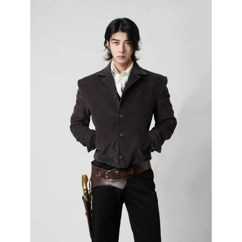

Men Vintage Smoke Lapel Corduroy Short Top Shoulder Coat