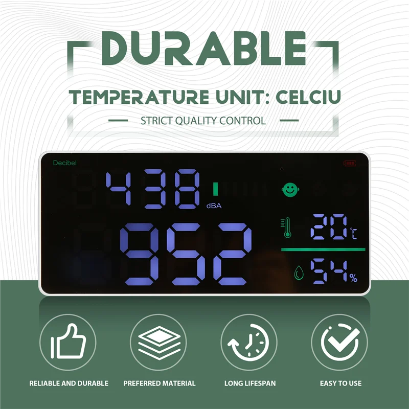 

TFORU-Rechargeable Digital Sound Level Meter Noise Decibel Measuring Meter Range From 1-95Dba Wall-Mounted Large Screen Clock