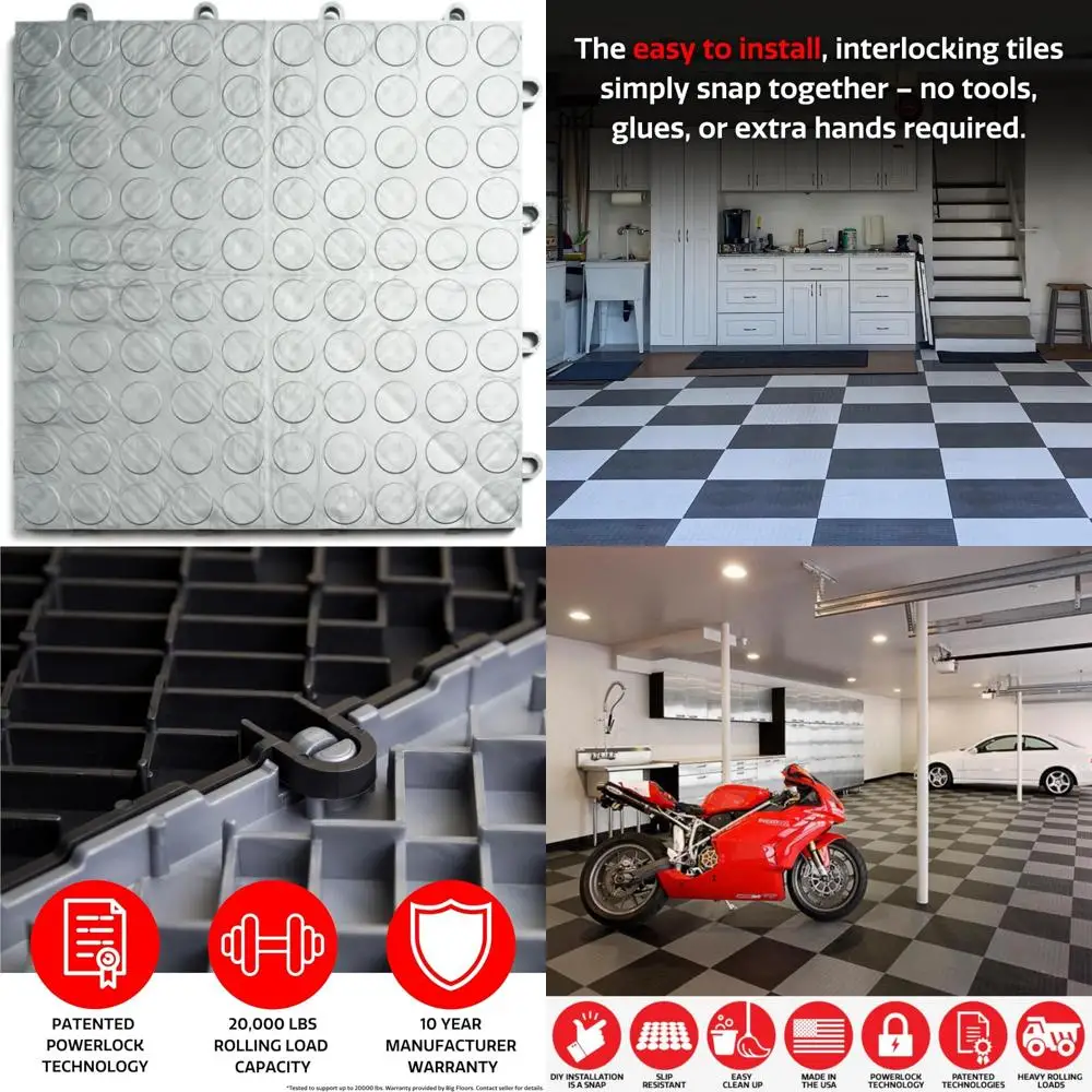 Azulejos de piso de garaje modulares de copolímero duraderos, azulejos entrelazados antideslizantes para garaje, paquete de 48 patrones de aleación de 12 x 12 pulgadas