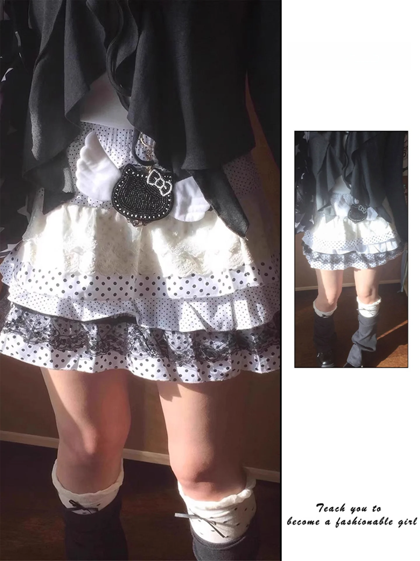 

Японская винтажная юбка-пачка в горошек, короткая, сшитая из разных частей, женская, весенне-осенняя, в стиле Лолита, ранний стиль Нана Винд