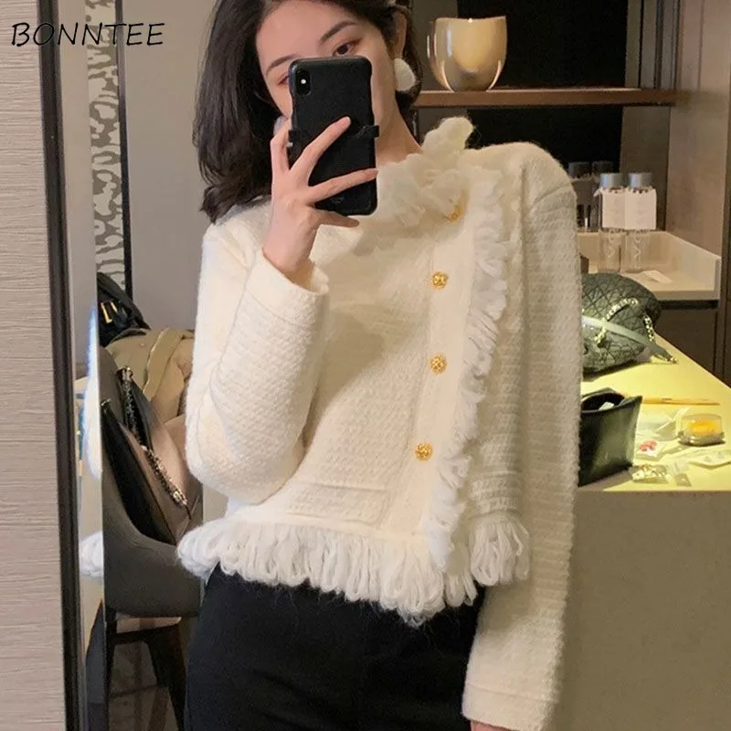 

Tender Jackets Women Solid Tassel Basics Elegant Prevalent Korean Style Modern Special Charming Ladies Autumn Warm Comfortable