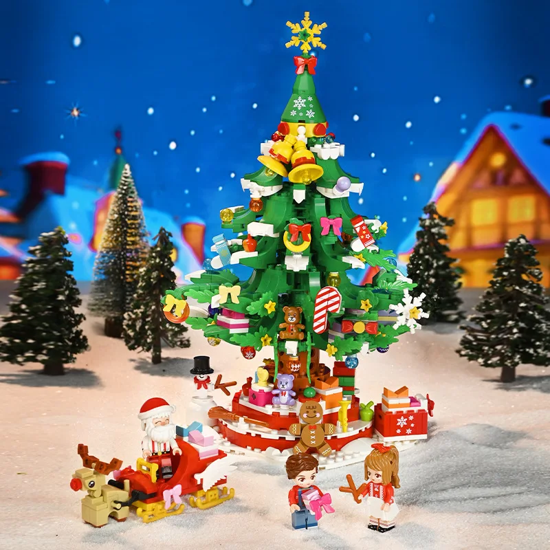 New Christmas tree Santa Claus Gingerbread Man Street View Model  Building Blocks Kids DIY Brick Toys Christmas Gift