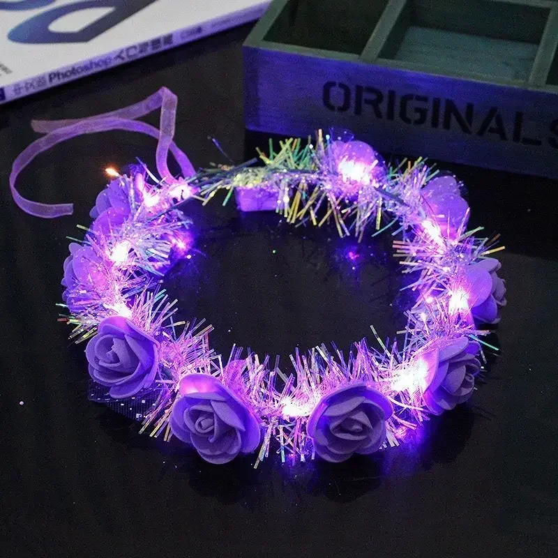 

12pcs Event LED Flower Crowns Headbands Light Up Glow Wreath for Women Garlands Birthday Beach Glow Party Supplies