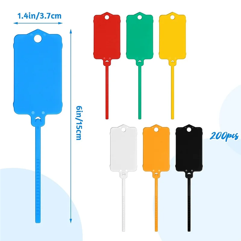 A76F-200PCS Etichette di spedizione in plastica, 1,46X2,48 pollici, etichette appese con cinturino di tenuta, etichette per fascette per cavi di spedizione