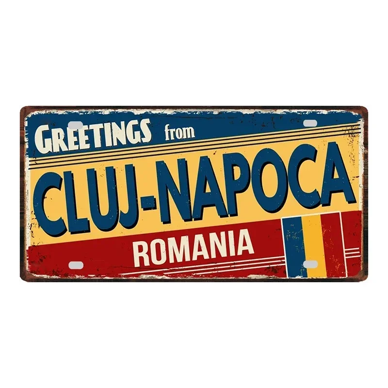 Negril Nassau Santiago Romania Greetings From City Car License Plate Vintage Metal Tin Sign Home Decor Wall Art 6x12Inch KL-0556