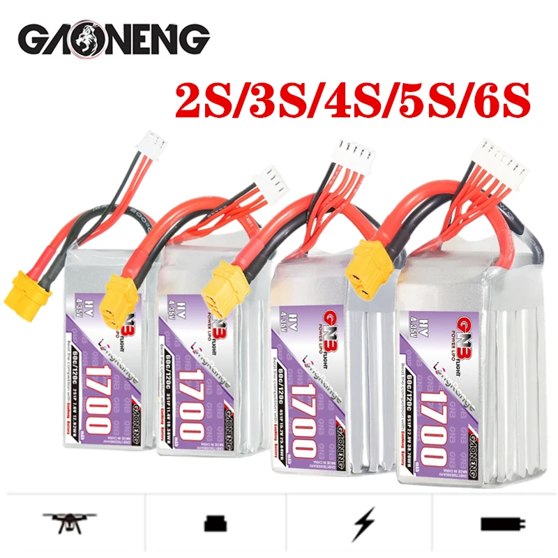 GNB 7.6V/11.4V/15.2V/19V/22.8V 1700mAh 60C/120C bateria Lipo dla RC samochód śmigłowiec FPV części do dronów wyścigowy z wtyczką XT60