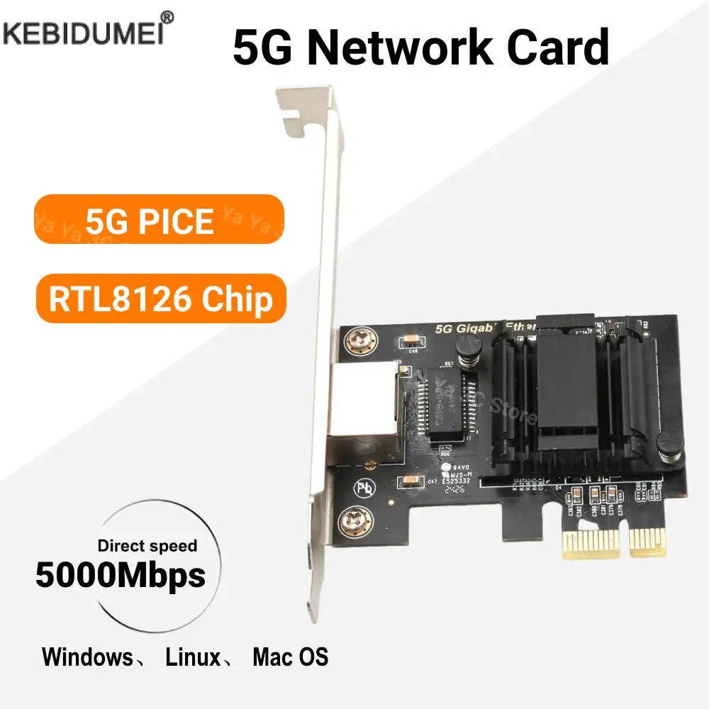 

Сетевая карта PCIE 5000 Мбит/с, адаптер PCI Express к RJ45 Gigabit Ethernet, чип RTL8126, 10/100/1000 м/2,5G/5G, сетевая карта для настольных компьютеров