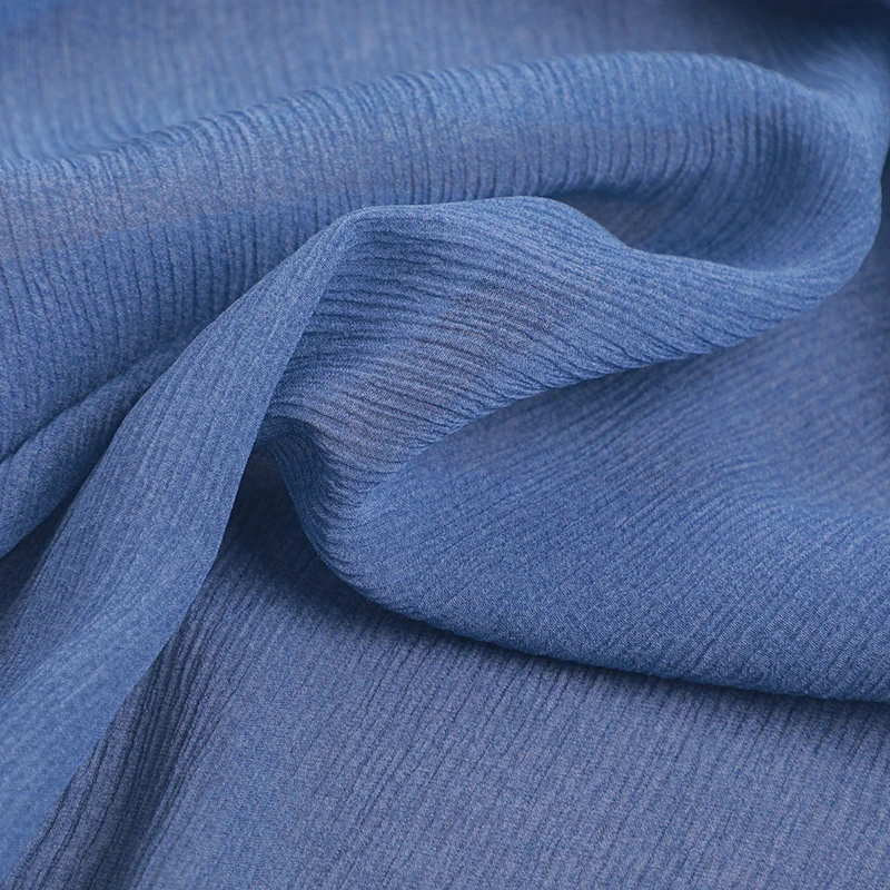 

Summer Soft Blue Silk Georgette Fabric for Dress Shirt Pants,Solid Color Wrinkled Silk Fabric,130CM Wide 10MM Thin Fabric R173