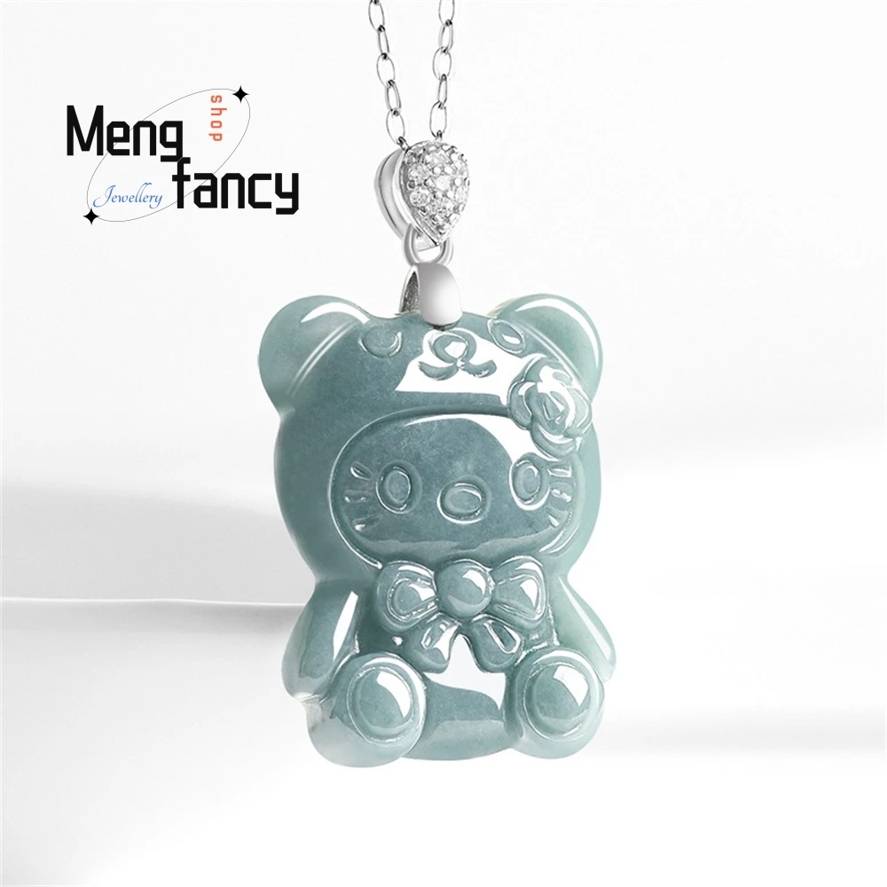 

Natural A-Grade Jade Blue Water Cartoon Cat Pendant Ice-Type Jade Pendant, Cute Female Jade Pendant Gift Fashion Jewelry Elegant