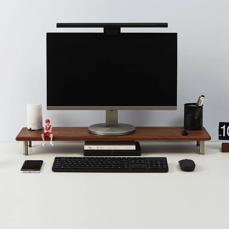 

Desktop Monitor Riser, Solid Wood Base Stand, Desktop Organizer, Metal Storage Rack
