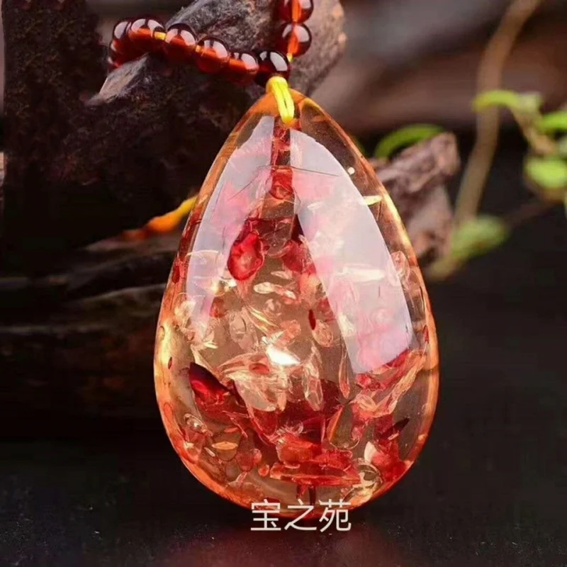 

Pure Natural Flower Amber Water Drop Pendant Sweater Chain Original Mine Honey Wax Flower Amber Necklace Pendant for Men and Wom