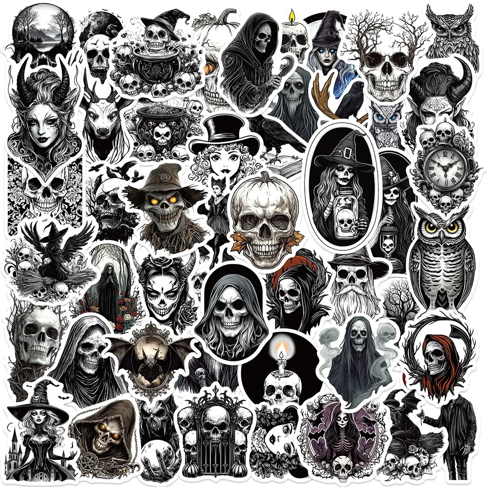 

10/30/50pcs Retro Gorhic Horror Skull Witch Stickers Cartoon Decals DIY Skateboard Luggage Helmet Guitar Waterproof Cool Sticker