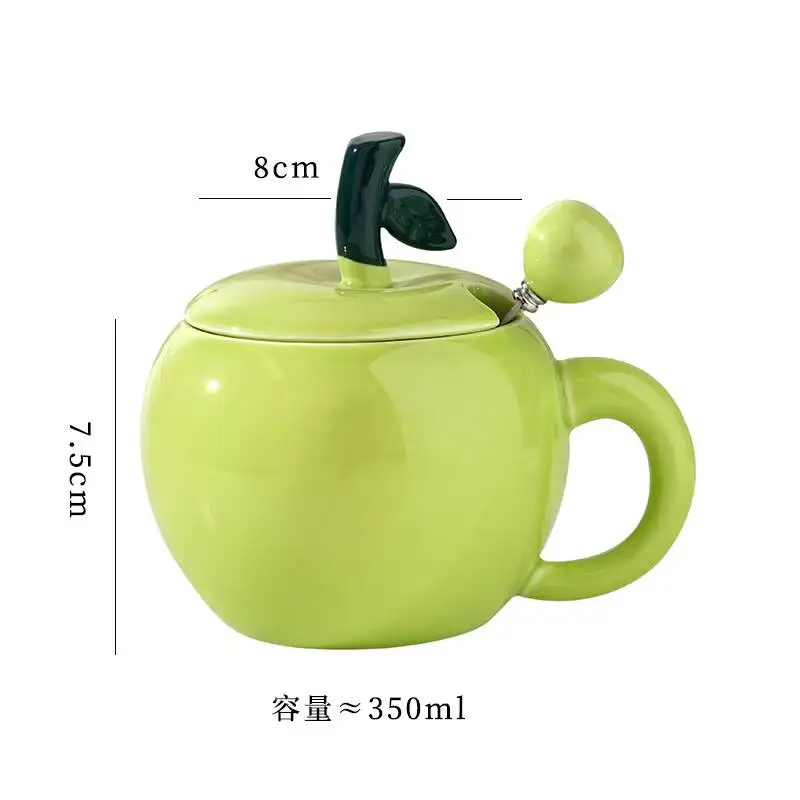 Creative Apple Ceramic Cup Christmas Home Office Cup With Lid And Spoon Breakfast Couple Mug Coffee Milk Watercup Companion Gift
