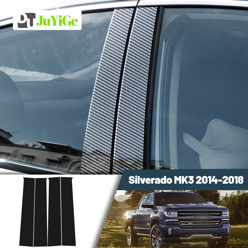 

Glossy Black Carbon Fiber Window Door Deal B C Pillar Post Cover Sticker For Chevrolet Silverado 2014-2018 2015 2016 2017