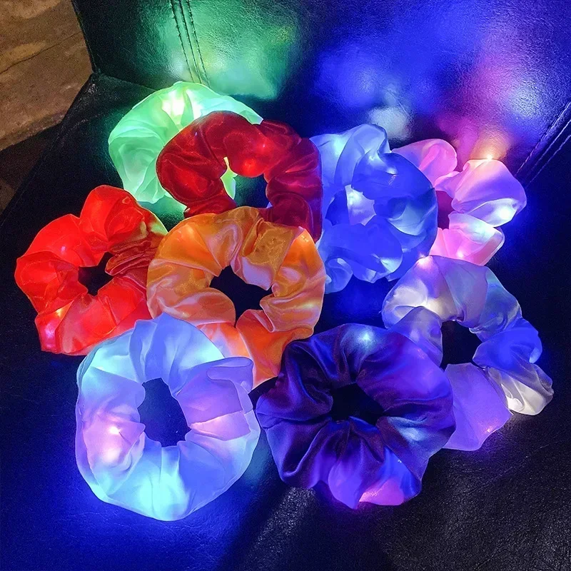 LED Luminous Hair Scrunchies Light Up Hair Scrunchies Elastic Light Women Girls Hair Bands for Halloween Christmas Party