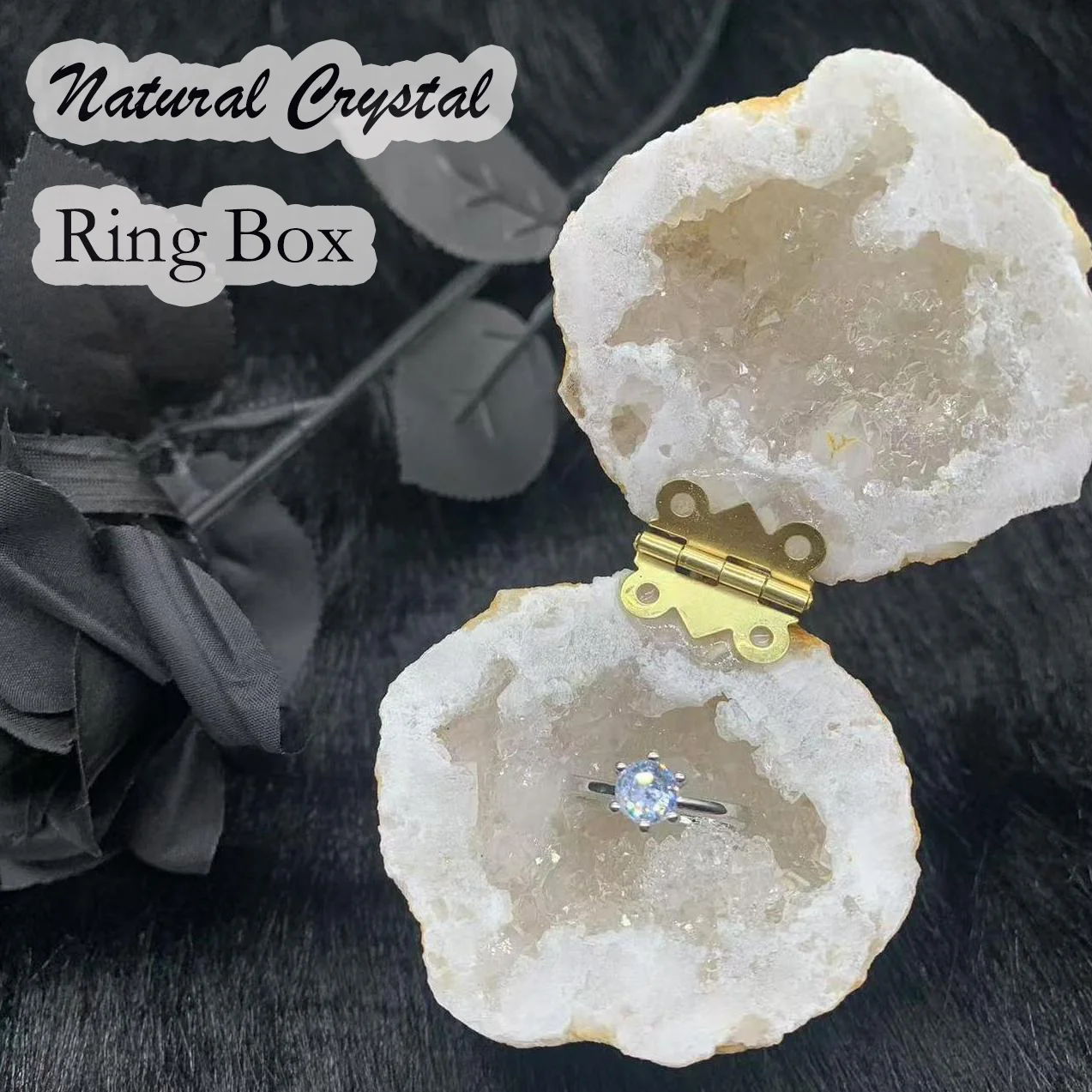 1PC Natural Moroccan Crystal Cave Ring Box, Gifts for Friends/Lover/Children, for Collection, Home Decoration, Storage Box