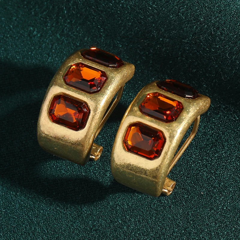 

Vintage Caramel Square Crystal Earrings For Woman Stud Antique Gold Color Geometry Retro 2025 Trend Jewelry Elegance New In Gift