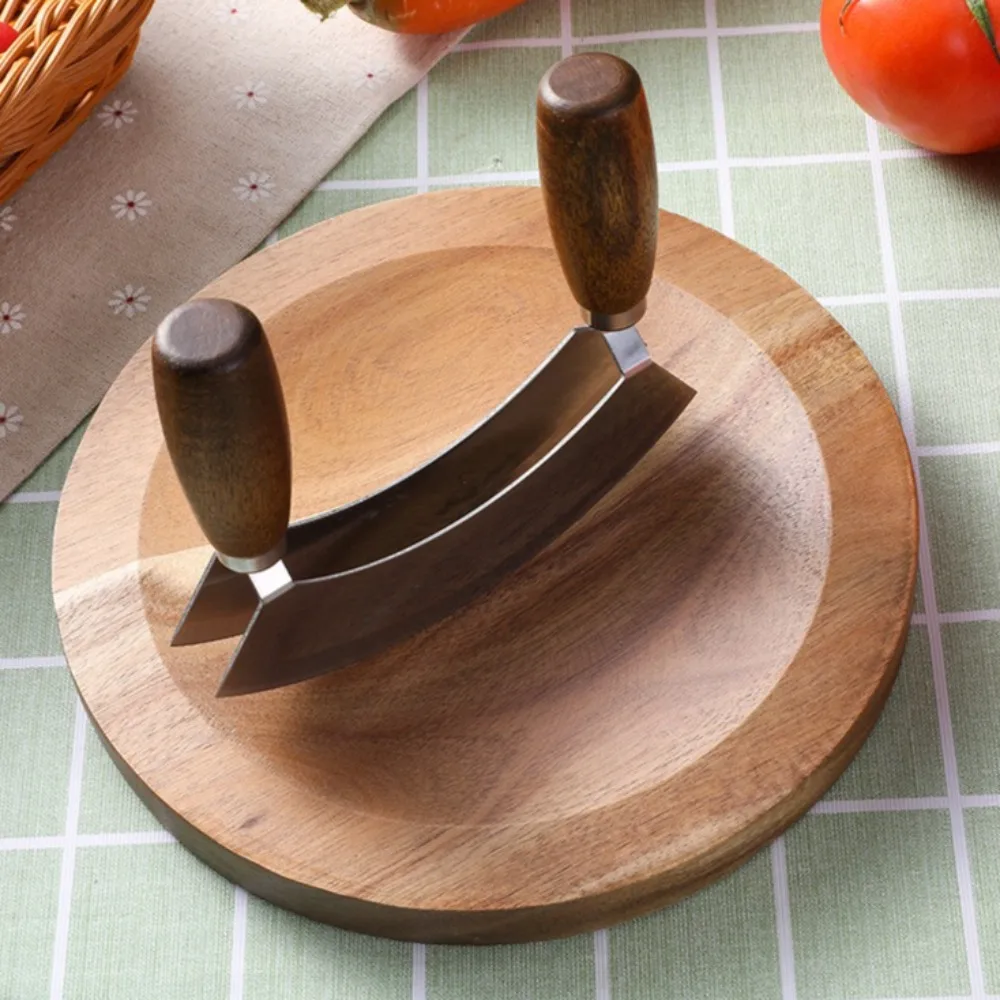 Cutter Set with Round Cutting Board Staniless Steel Rocker Chopper Slicer Cutter Rustproof Pizza Cutter Rocker Slicer