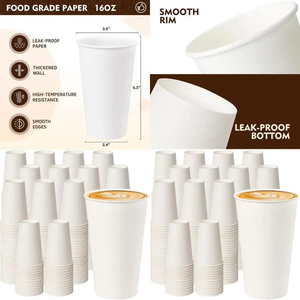 

500 Pack 16 oz White Disposable Paper Cups for Hot Drinks - Ideal for Parties, Picnics, and Events